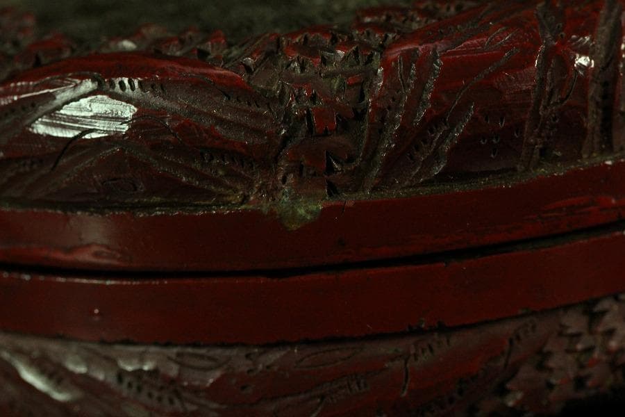 中国美術 堆朱 刻松下人物紋 香合(K-A833)