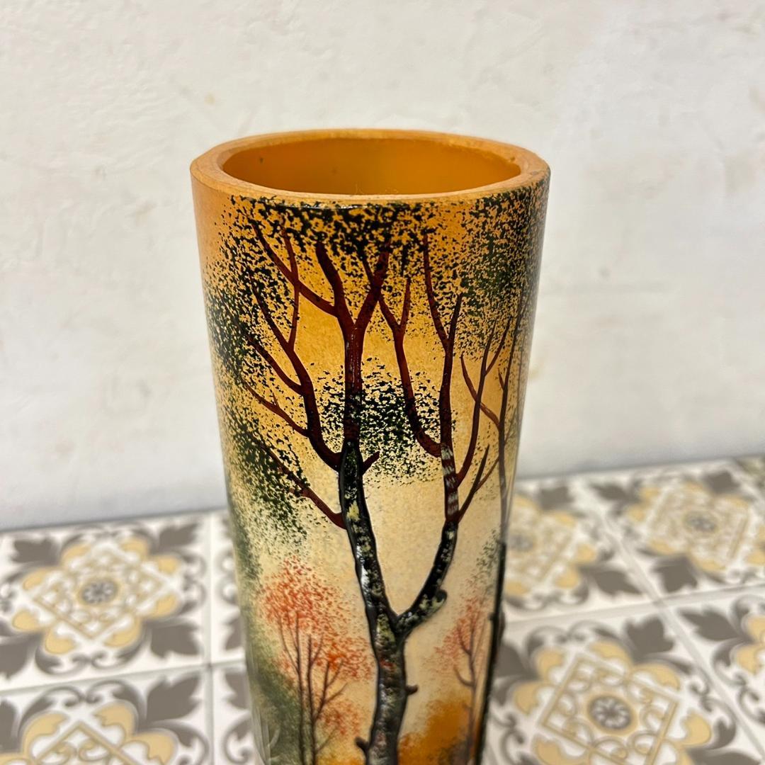 ドームナンシー 筒型　花瓶　高さ22cm 被せガラス　アンテルカレール　幹立体