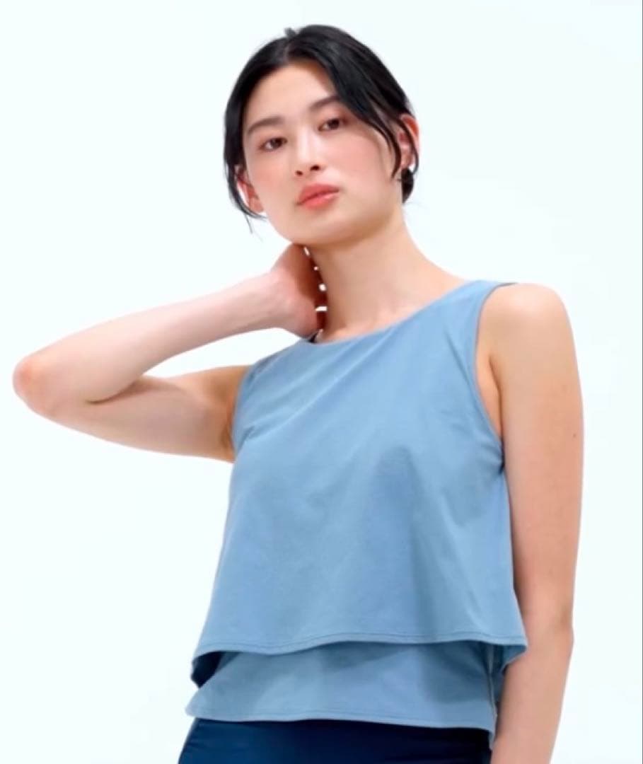 ★SUKALA★カップ付きフレアタンクトップ スモークブルー LL