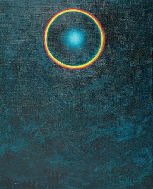 油絵 菅家令子 絵画インテリア額付(青緑＋金色の枠)F3-GB62023祈り希望