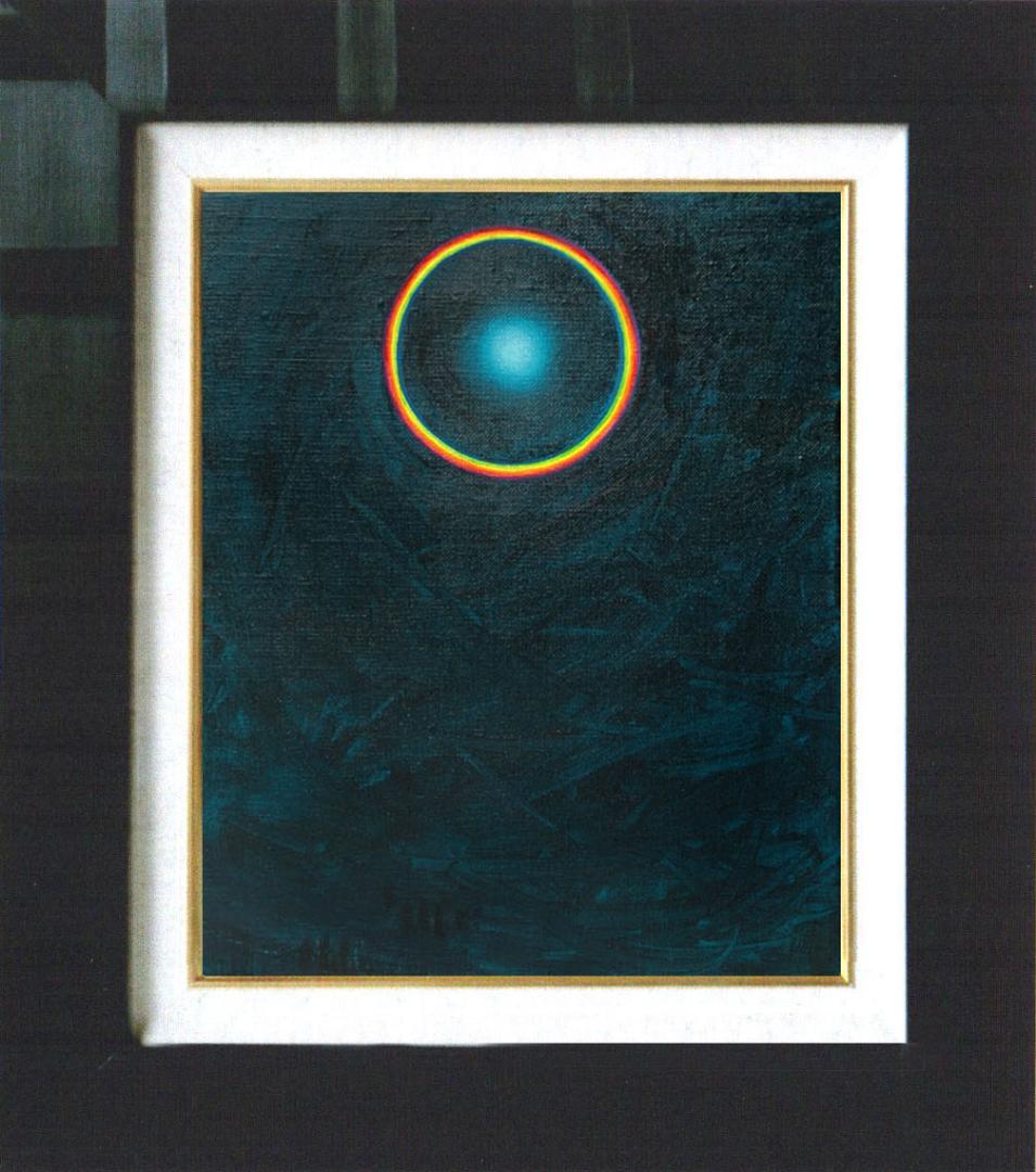 油絵 菅家令子 絵画インテリア額付(青緑＋金色の枠)F3-GB62023祈り希望