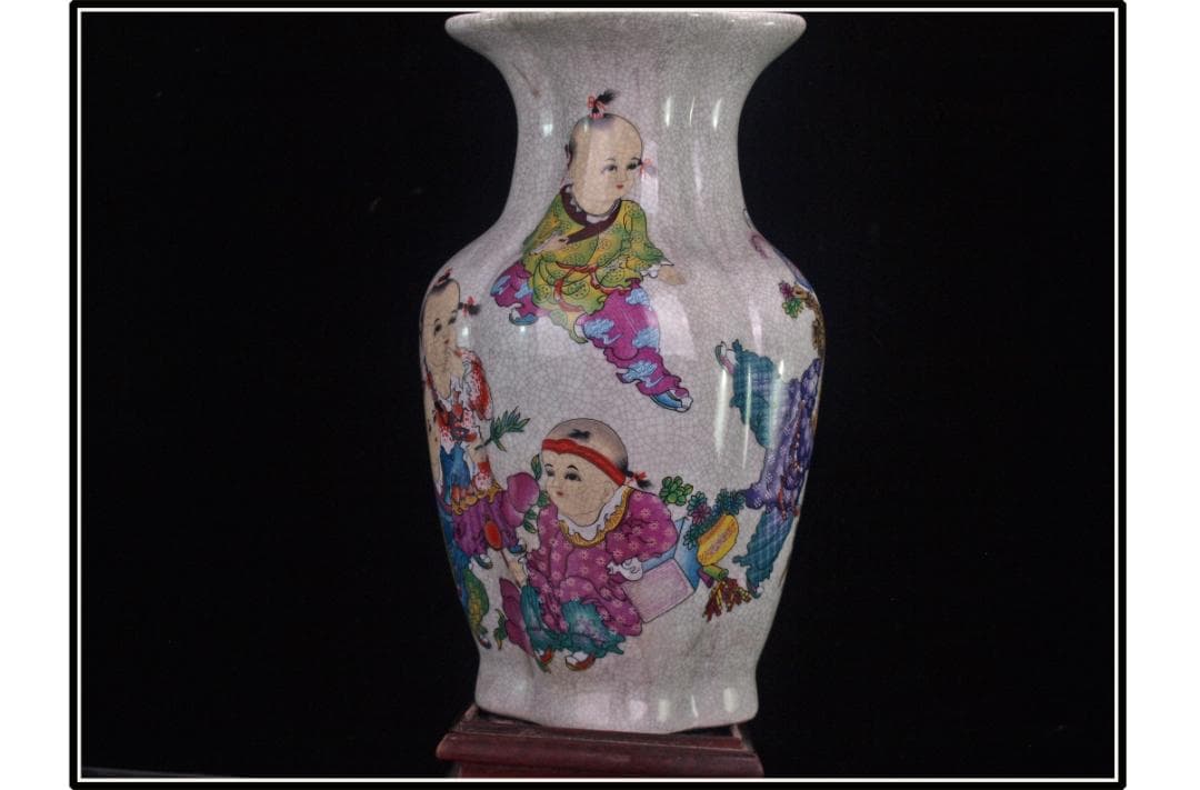 中国 清時代　在銘手描き花瓶 美術品骨董品 DE1035B14-4
