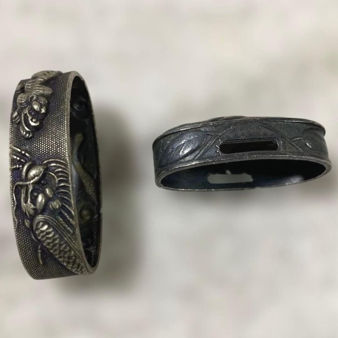 B-34 縁頭　銀象嵌　武具　刀装具　装飾品　江戸時代　刀　美術品　工芸品　骨董