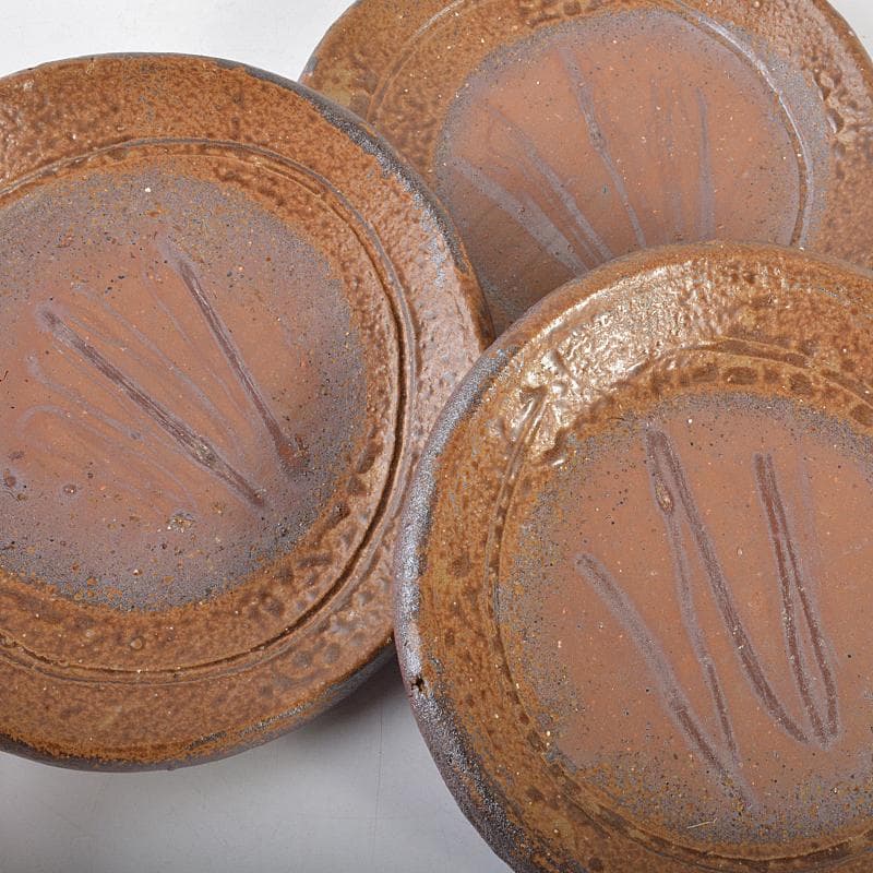 和食器　備前焼　稲荷作　たたき　丸皿　六客　共箱　M　R7178