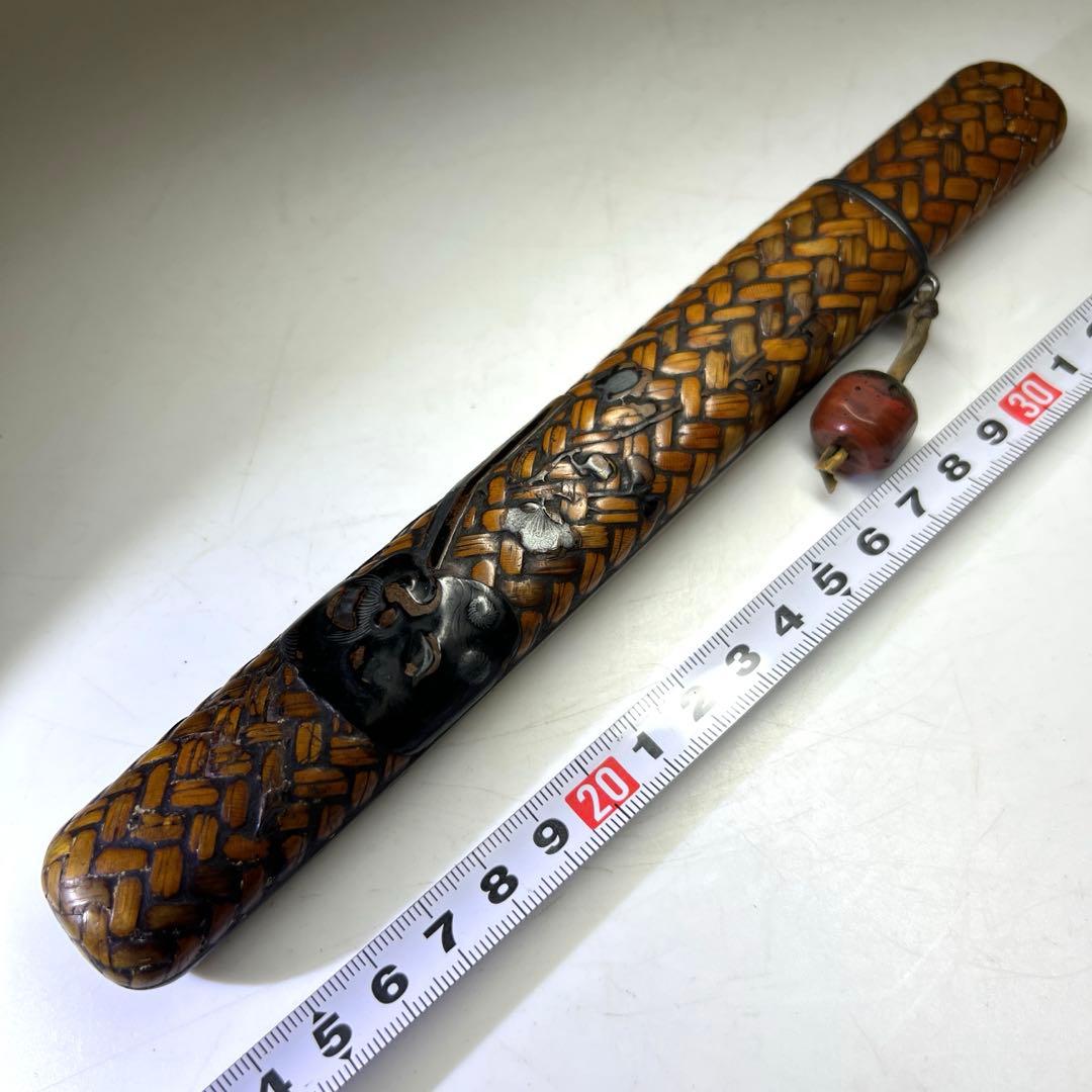 江戸時代　在銘網代煙管筒　43g 東Y8-0203②