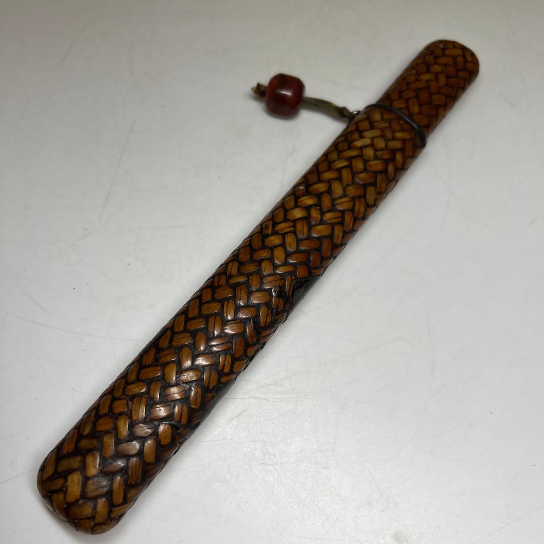 江戸時代　在銘網代煙管筒　43g 東Y8-0203②