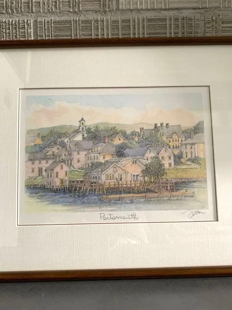 織田義郎 「ポーツマス港」 版画額　箱有り