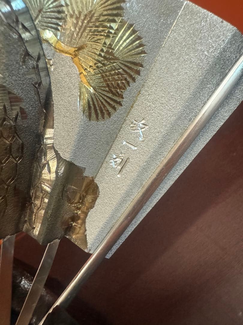 1643   純銀 光則作 ★ 松竹梅 扇 ガラスケース入り 置物 飾物 飾り物