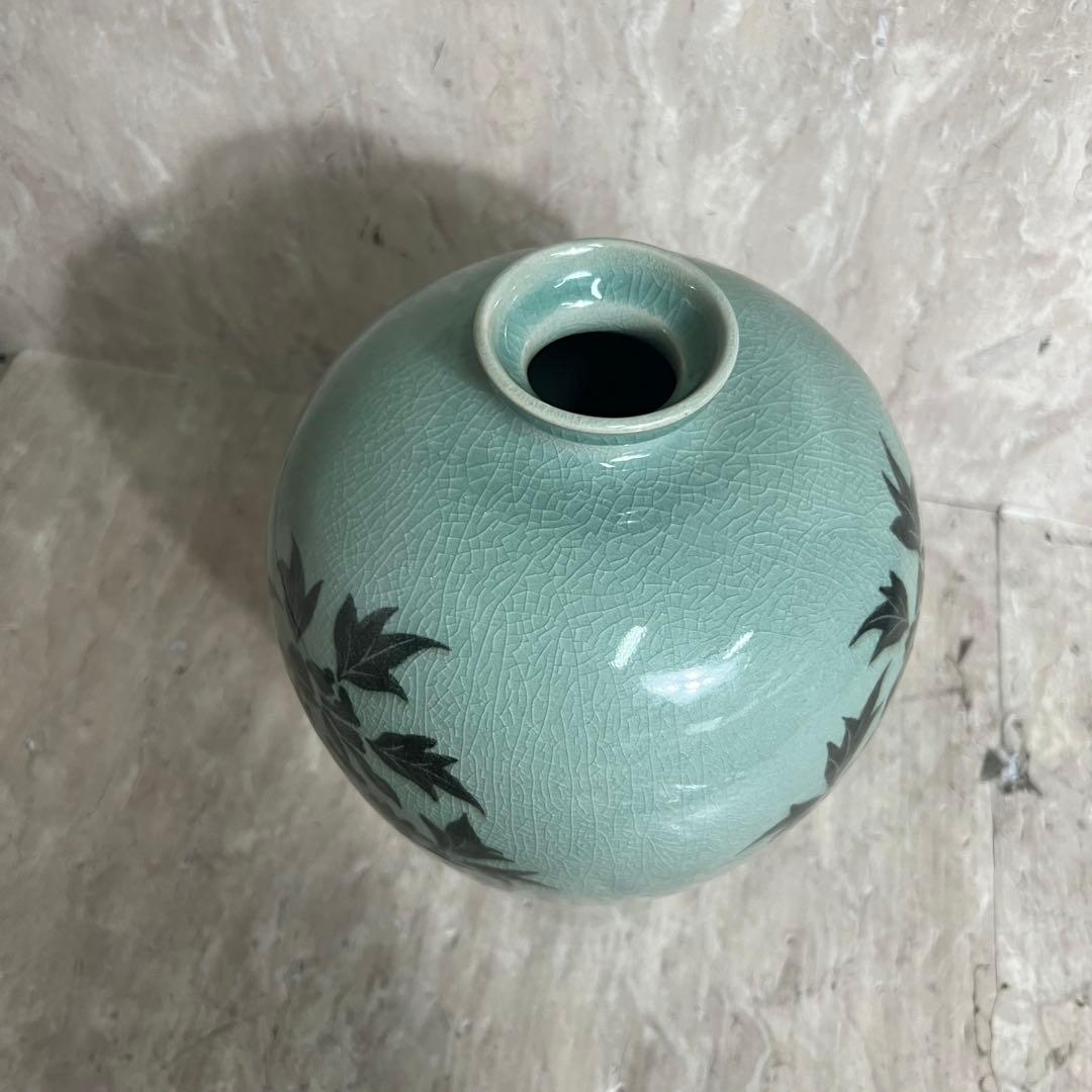 韓国人間文化財 柳海剛 柳根瀅 高麗青磁 花瓶 花器 象嵌 陶磁器 翡色 壺