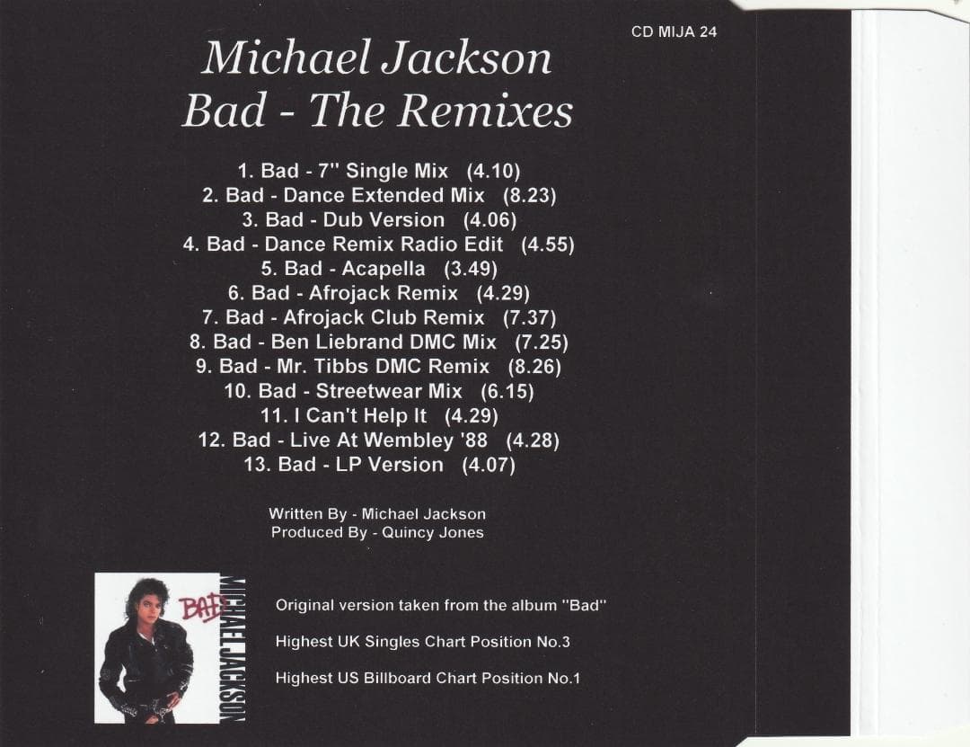 Michael Jackson　Bad　リミックス集　13トラック収録 CD