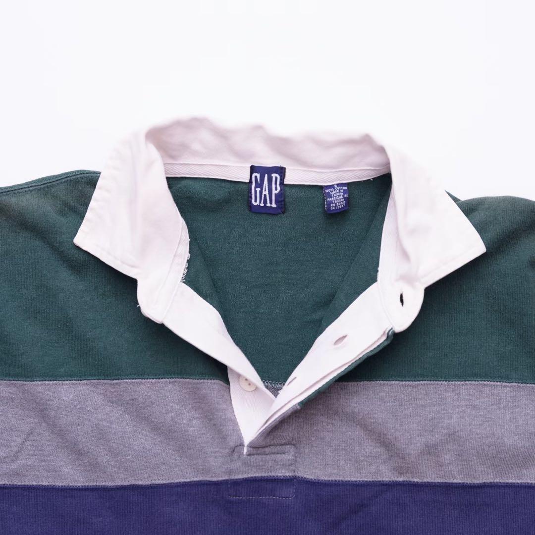 90s オールド GAP ラガーシャツ ボーダー マルチカラー 紺 古着 XL
