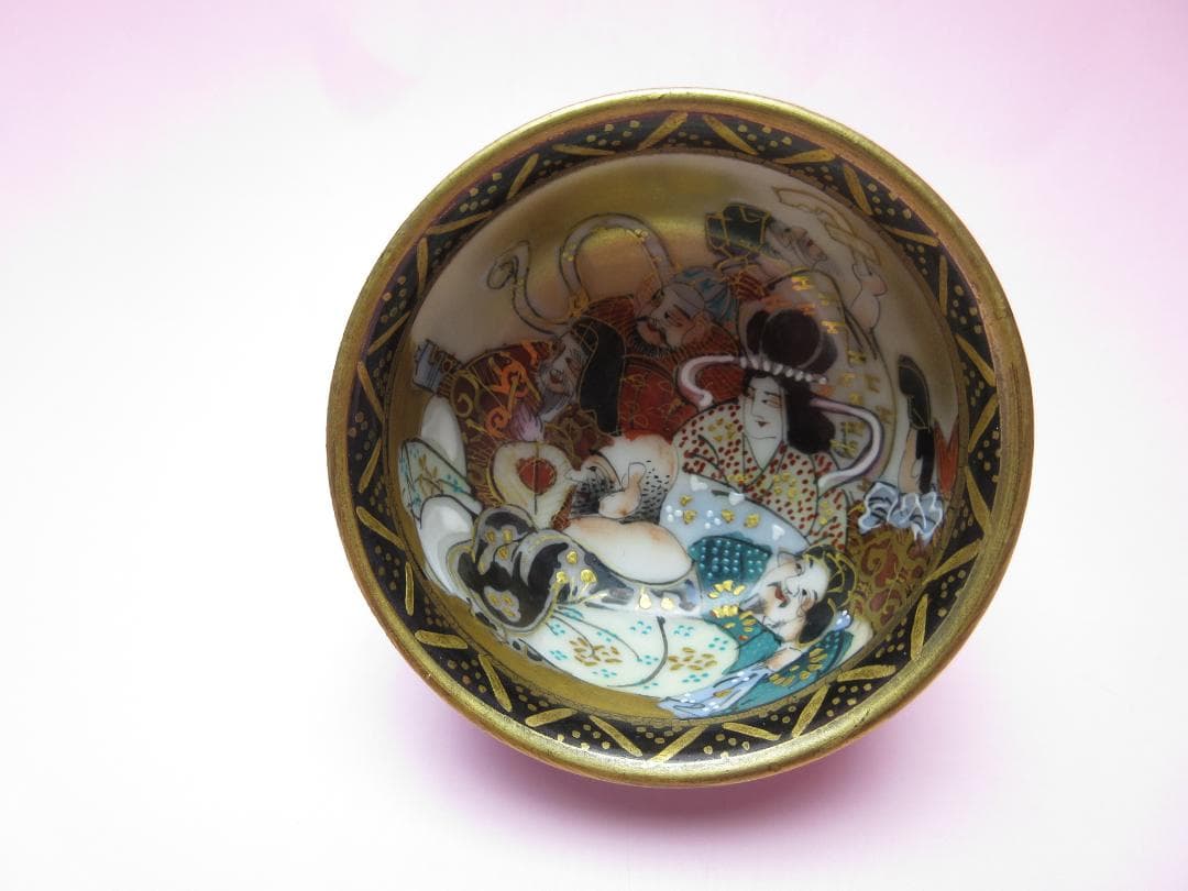 九谷 金彩盃 風景紋 七福神紋 ２種５客セット E71224