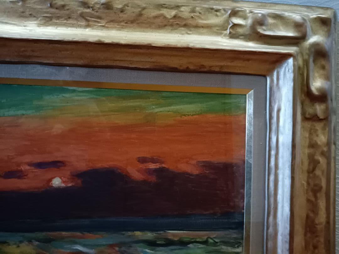 奈良岡正夫 油彩画「旭日」 額装