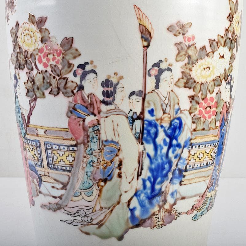 中国　大清光緒年製款　粉彩　漢詩仕女文　双耳瓶　時代箱付　M　R9316B