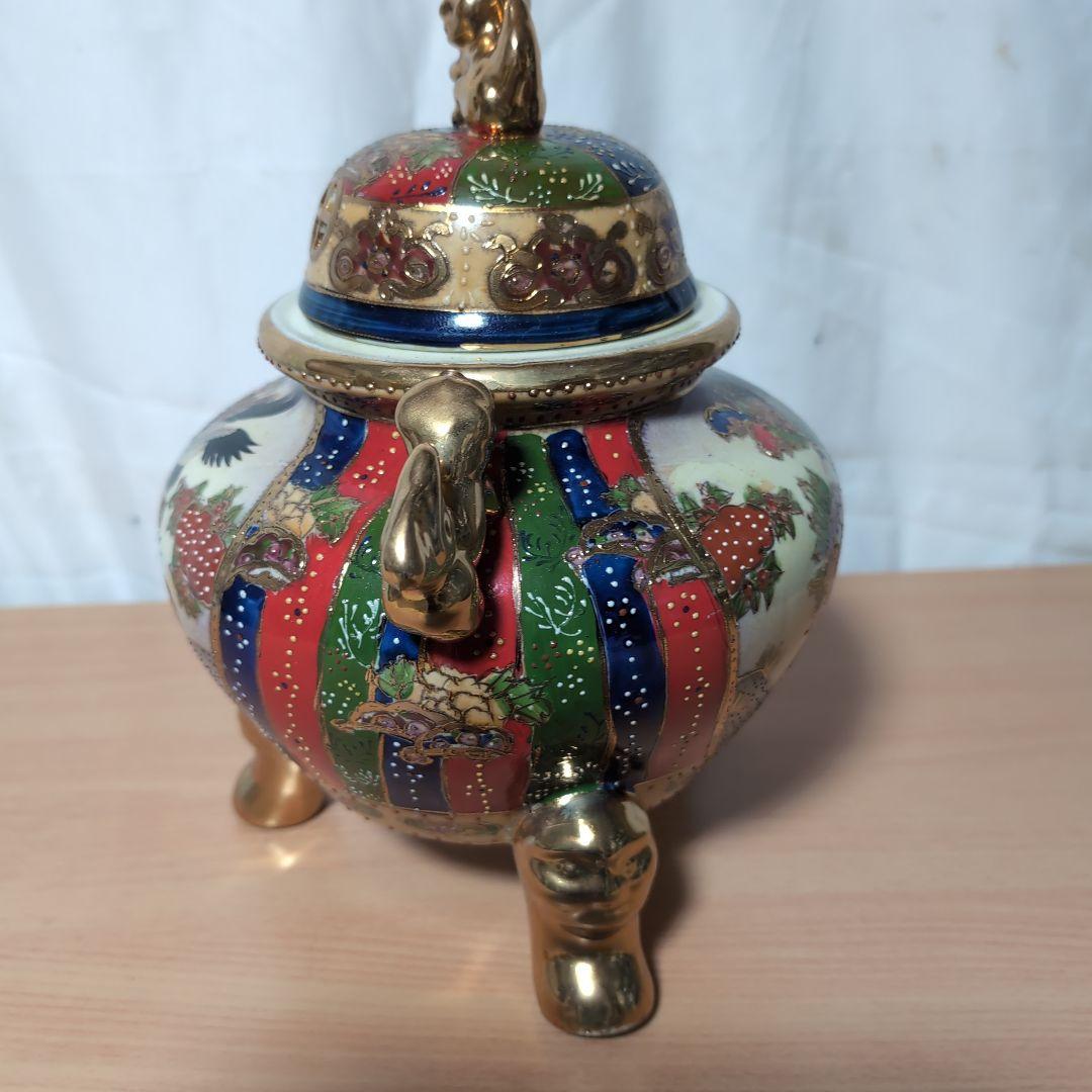 陶器製 香炉 鶴と花のデザイン