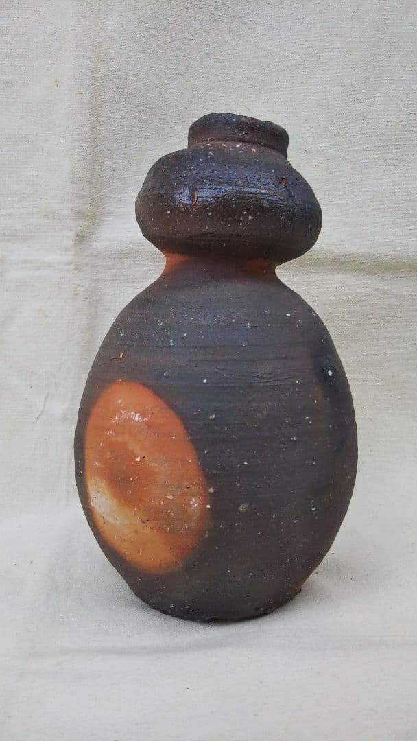 常滑焼 四代 常山 山田絵夢 花入 共箱  窯変 花瓶  瓢箪