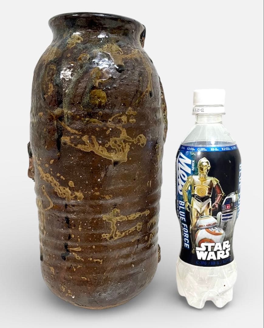 稀少珍品☆蛸彫刻付き 古い花瓶 陶器焼物 作家在銘 詳細不明 約30cm