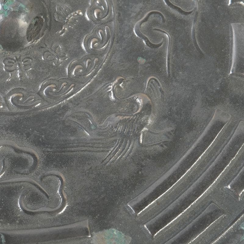 中国　古銅青銅　神獣文　銅鏡　古鏡　紙鎮　文鎮　時代箱付　M　9273E