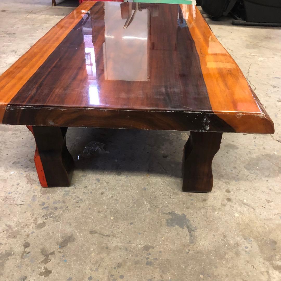 紅紫檀 無垢材一枚板の座卓 板厚55mm 輸入規制の希少木材 希少な耳付き