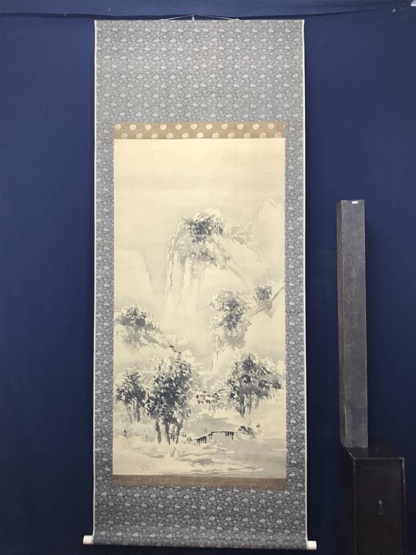 【模写】谷文晁/雪景山村図/山水図/訪友図/大幅/掛軸/名家伝来/AC-286