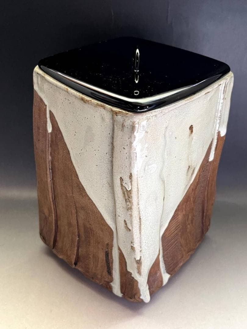 水指■仁清四方水指 三代蔵六識 二代「真清水蔵六」古京焼 白釉涙艮 時代 骨董■