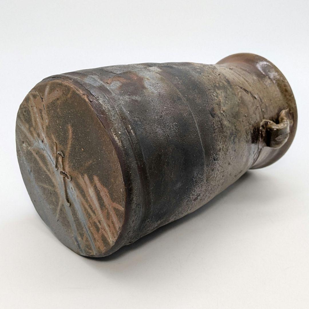 伝統工芸士 乗松俊行 備前焼 耳付矢筈口花入 花瓶 花器 フラワーベース 置物