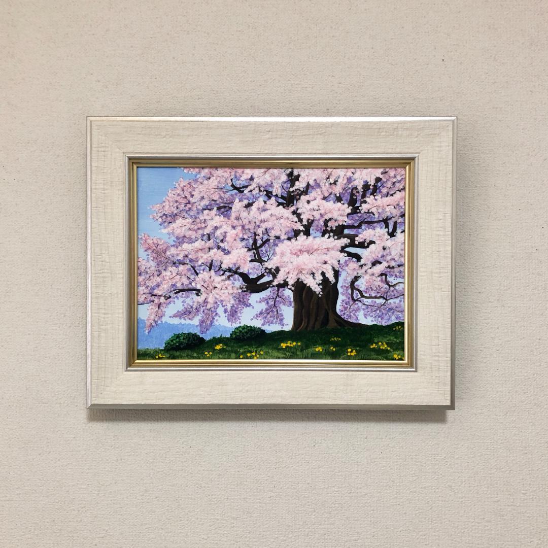 アクリル画　原画　「醍醐の桜04」額縁付　F4サイズ　キャンバス　風景画