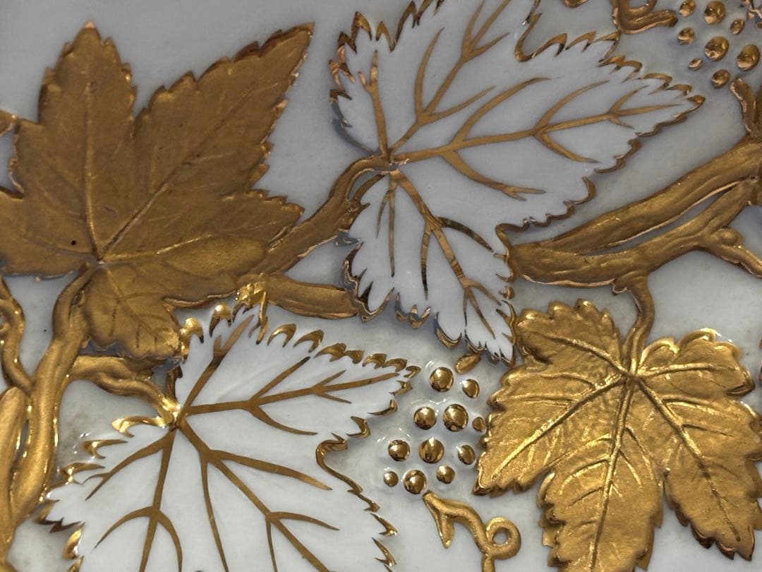 マイセン　グランツゴールドレリーフ皿　ピンクローズ　一級品　アンティーク　希少品