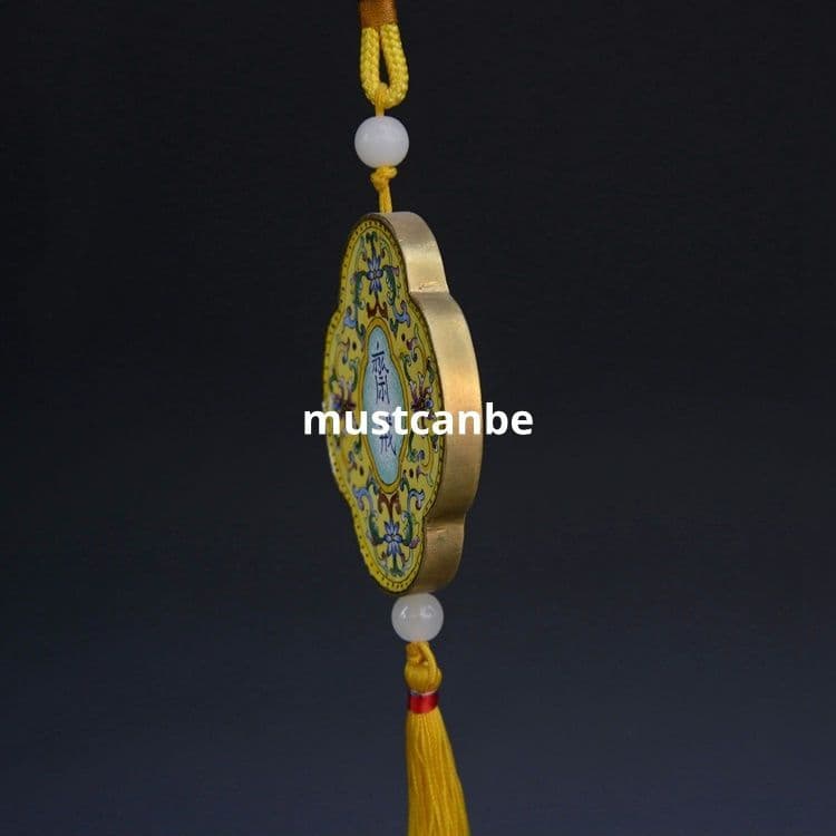 景泰藍銅胎花紋斎戒牌 掛札 装飾品 工芸品 収蔵品