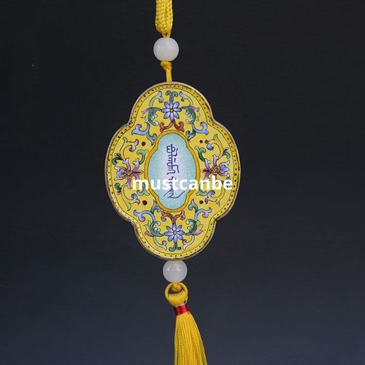 景泰藍銅胎花紋斎戒牌 掛札 装飾品 工芸品 収蔵品