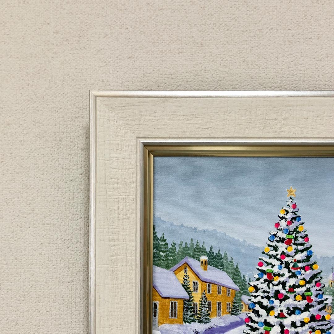 アクリル画　原画　「ホワイトクリスマス07」額縁付　F3サイズ　キャンバス
