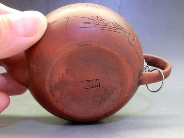 急須■中国 蓮子果実細工 漢文彫り 朱泥 後手茶瓶 壷迷偉 古玩 唐物 骨董■