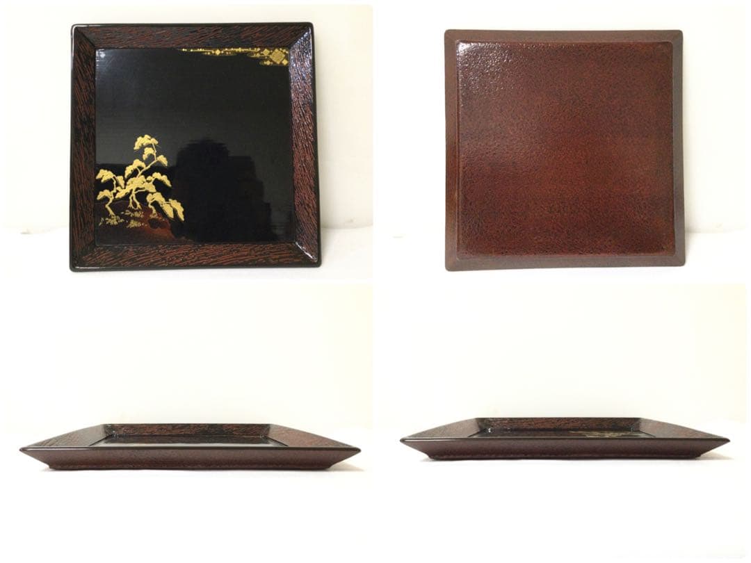 大内塗 懐石膳 十客揃 四方盆 金蒔絵真塗 天然木 時代物 B990