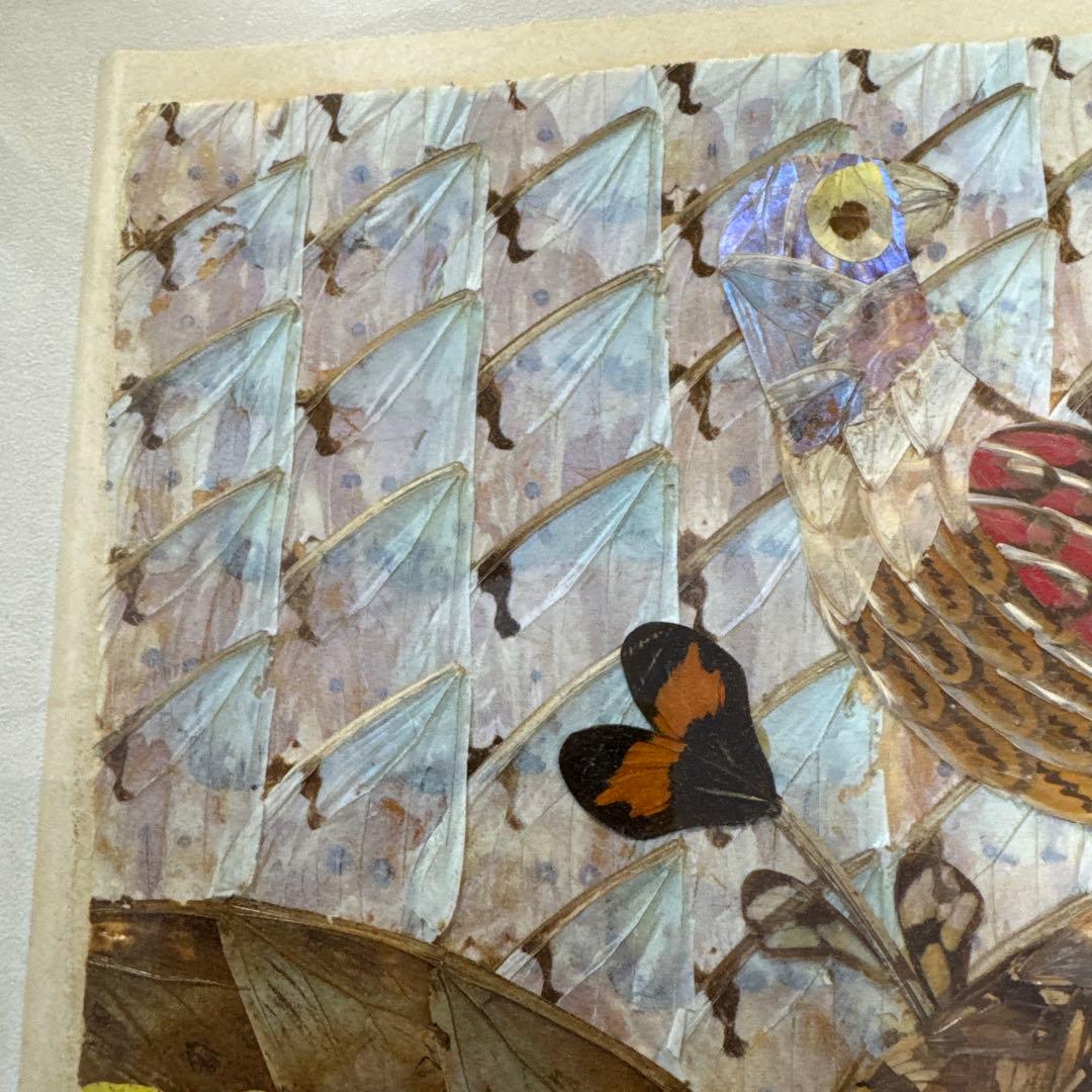 インテリア　アート アンティーク　モルフォ蝶 羽絵 額装 羽細工 蝶標本 壁掛け
