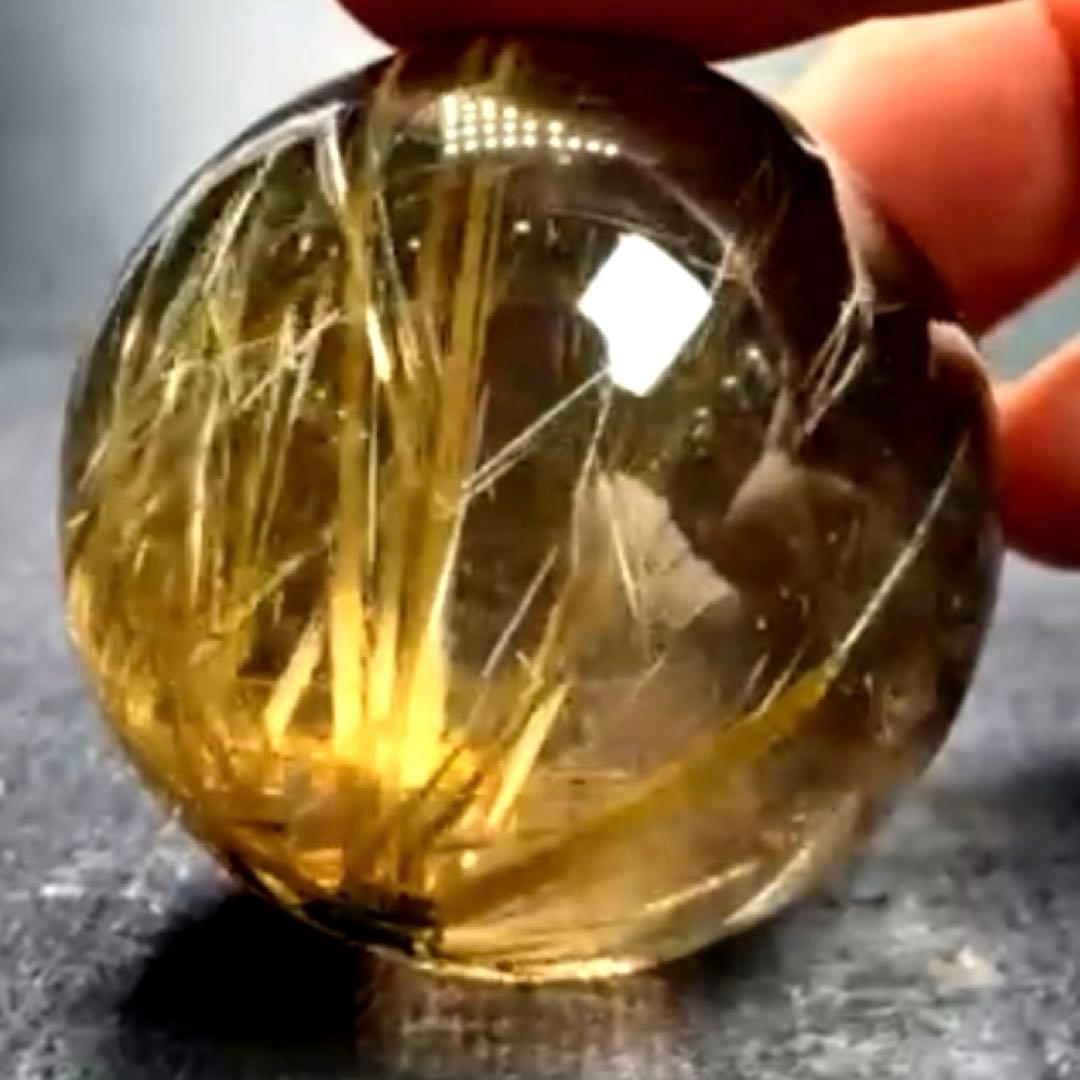 超絶綺麗✨40mm ゴールドタイチンルチルクォーツ　丸玉　スフィア　金針水晶