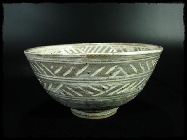 彫三島 茶碗 信楽 奥田 英山 茶道具  c571