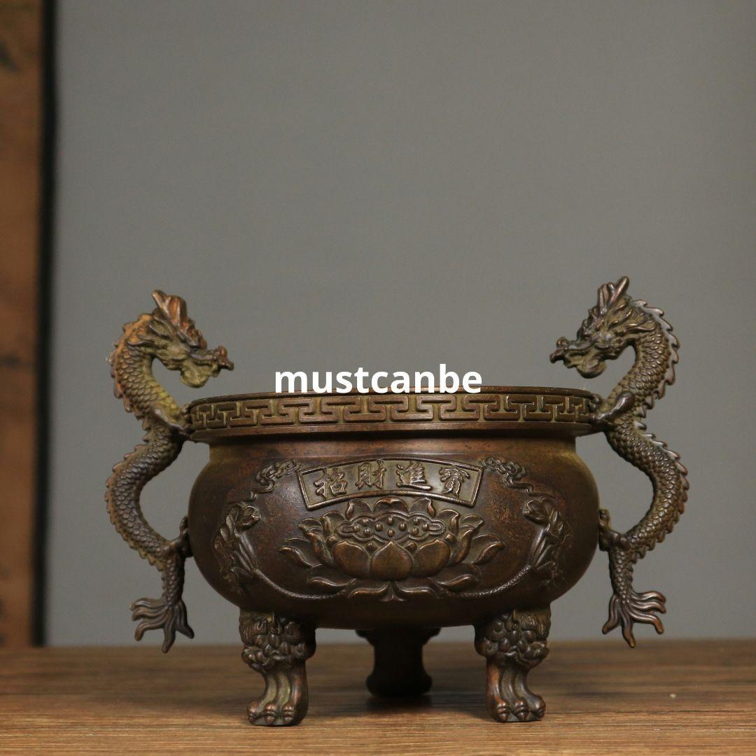 銅器 香炉 竜耳香炉 供養炉 鎮宅 辟邪 開運風水 招財 置物 工芸品