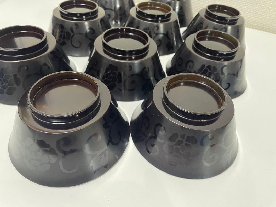 黒漆器 黒漆 内黒塗 漆器 吸物 懐石椀 煮物椀 10客 唐草柄 アンティーク