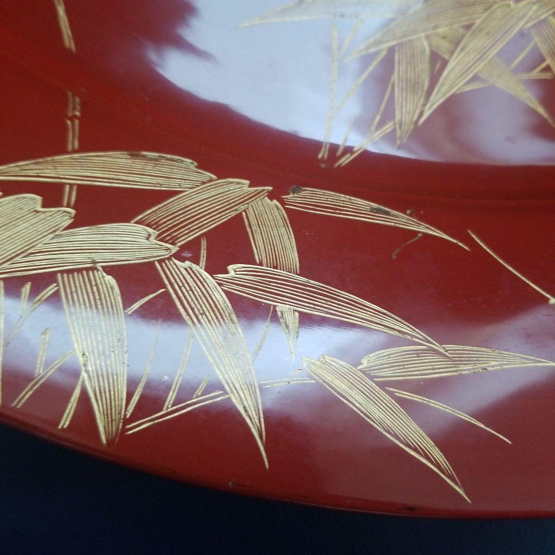 輪島塗 沈金 朱塗り 松竹梅 四季花 大皿 美術品 飾皿 約48cm1尺6寸