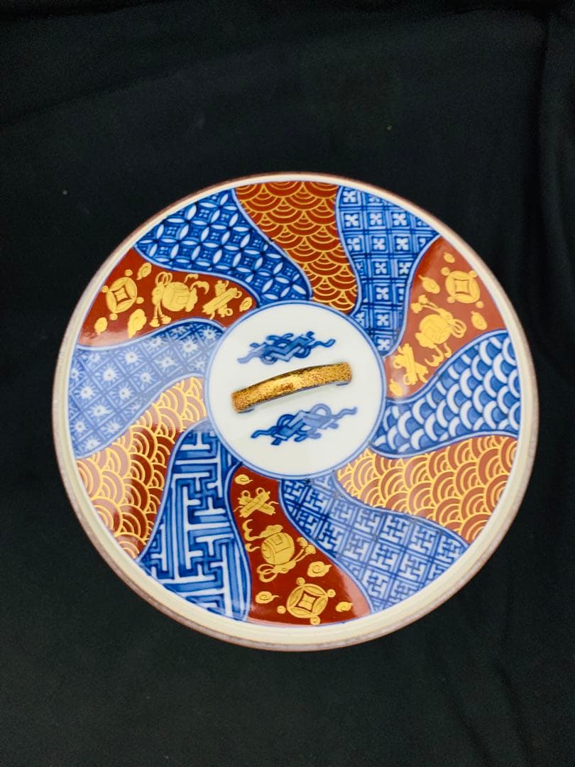 曽根幸風造　染付祥瑞金襴手水指　平安　京焼　栞黄布共箱付き