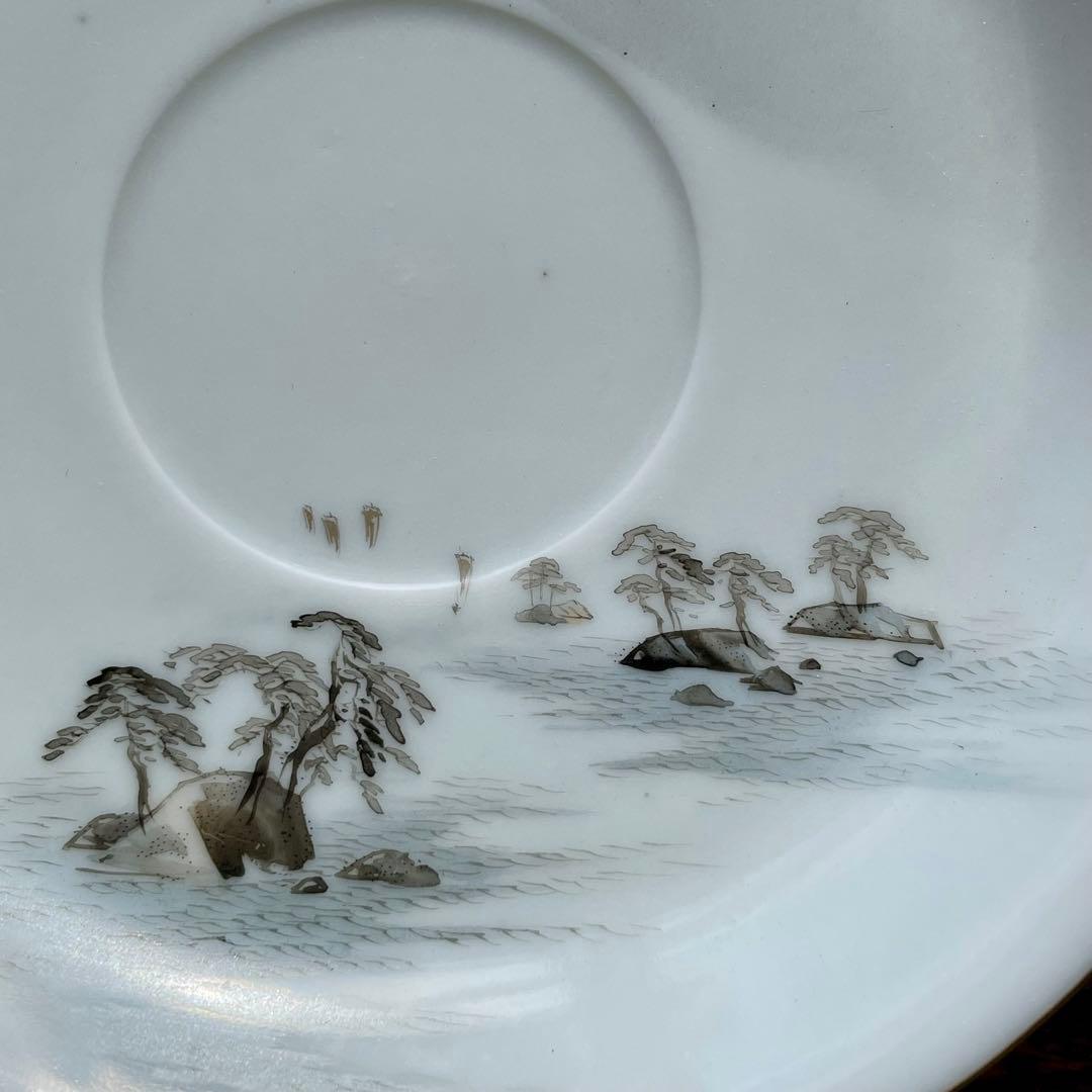 横浜焼 井村製 明治時代 輸出手 アンティーク カップ＆ソーサー 1客  冬の海