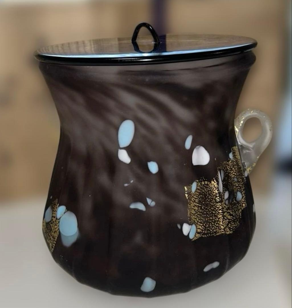 【希少】手吹き水指　藤田喬平　紫三彩