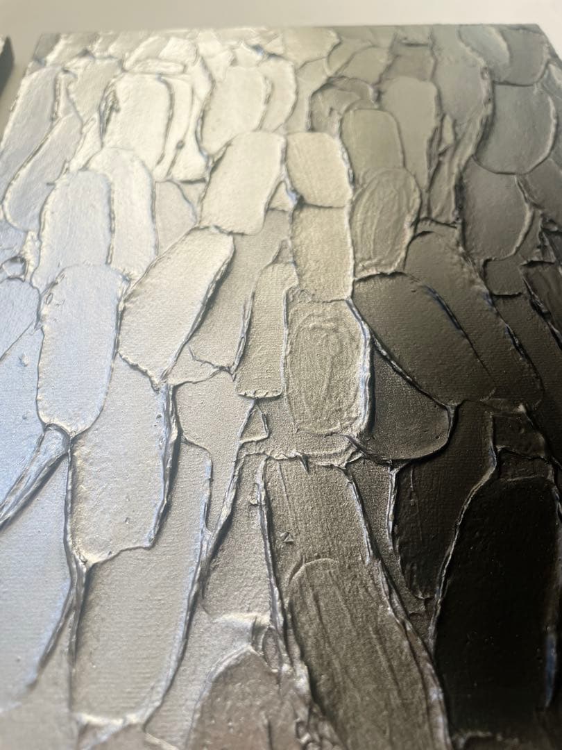 黒と銀の抽象画 二枚組｜F3サイズ｜ストリートアート　テクスチャーアート　絵画