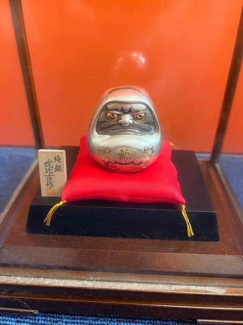 1198 純銀☆武比古作 ダルマ☆ケース入り 置物 福達磨 シルバー