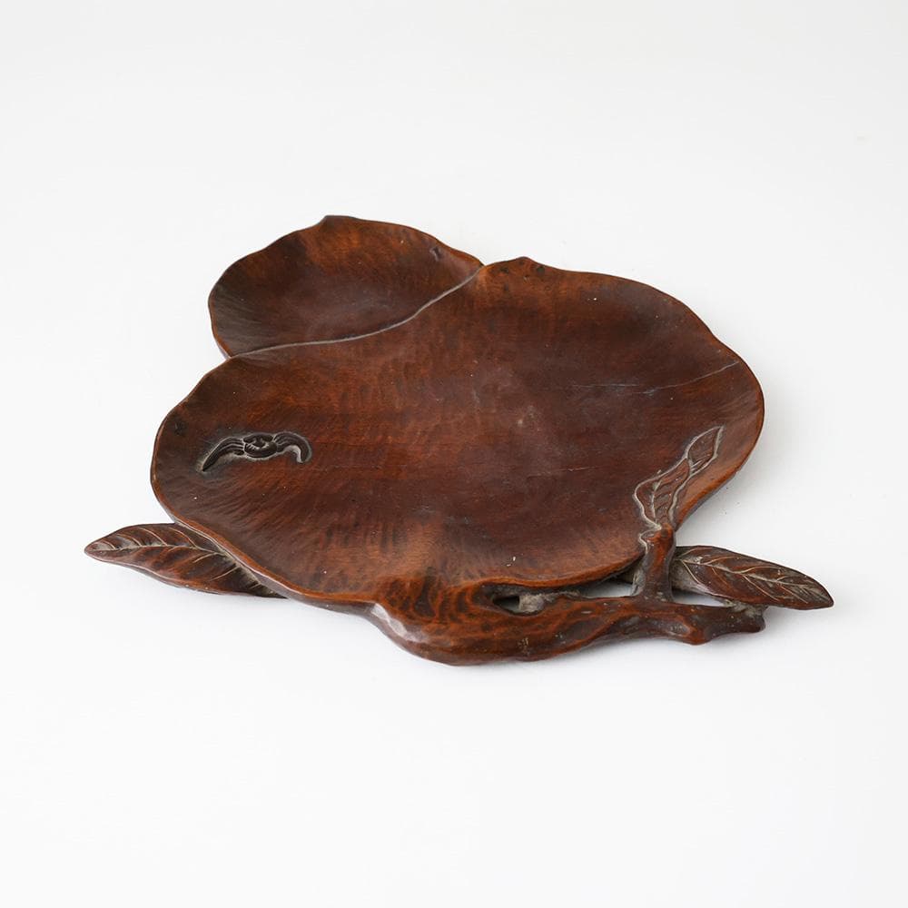 ★ CHI ★ 煎茶盆 時代唐物 木彫 葉盆 桃型葉盆 蝙蝠 煎茶道具