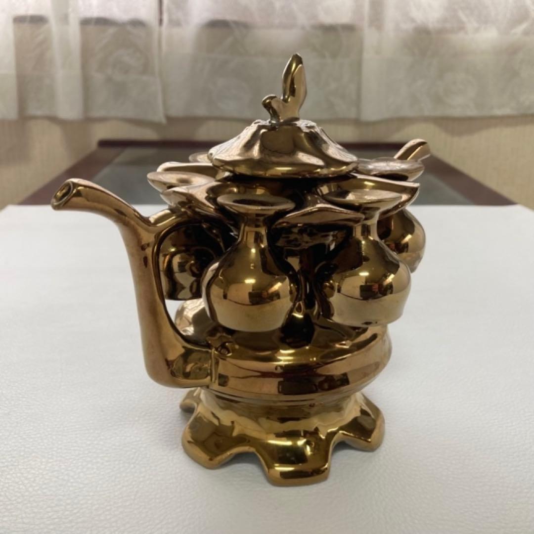 ティーポット カップ 茶器 置物 陶磁器 金色 装飾品 レトロ ヴィンテージ