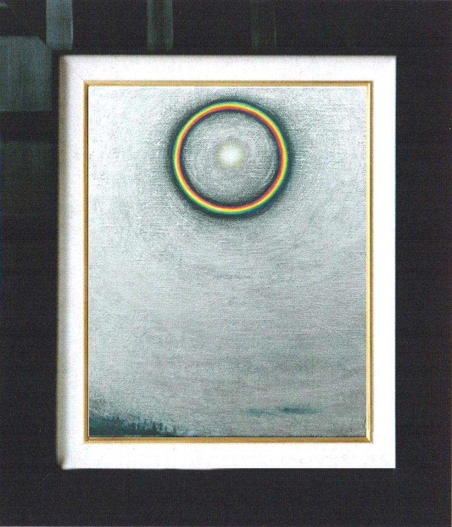 油絵 菅家令子 絵 絵画インテリア額付(青緑＋金色の枠)F3-S102023祈り