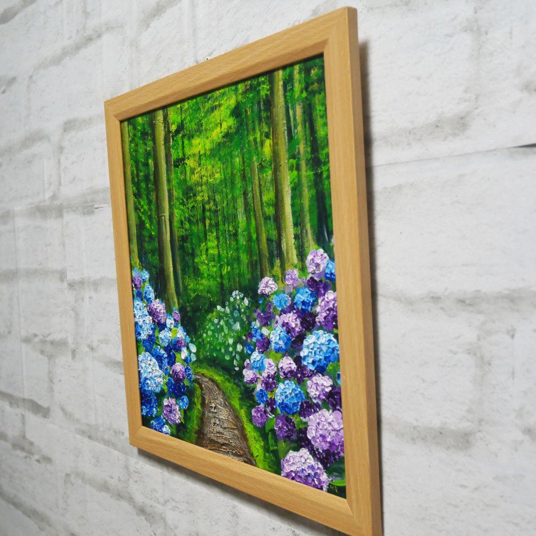 油絵 油彩 油彩画 絵 絵画【森の紫陽花の道】