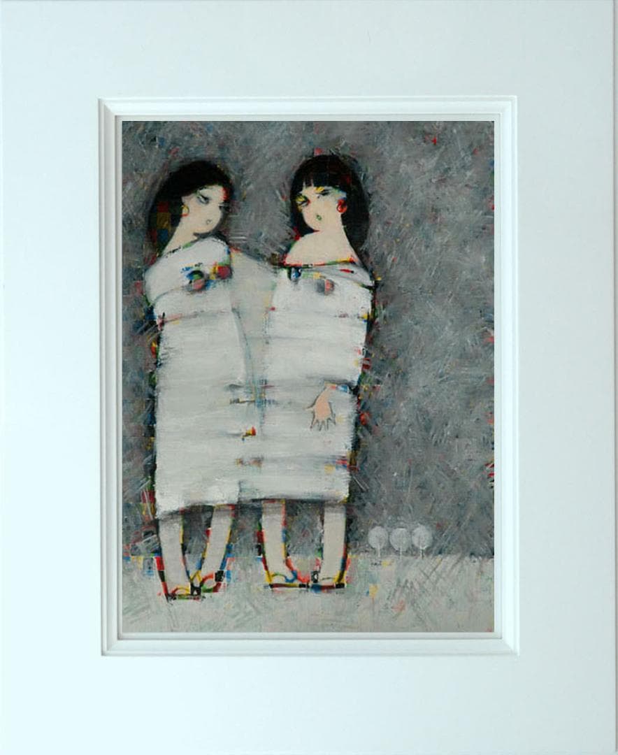 油絵 菅家令子 絵 絵画インテリア額付(黒) F6-083211人物 雪国の子供