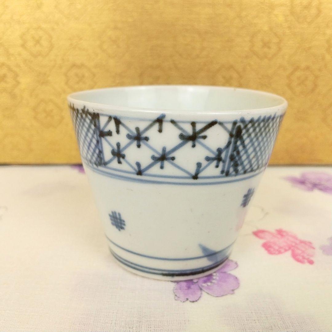 【お値下げしました！】古伊万里　そば猪口　染付　市松格子文